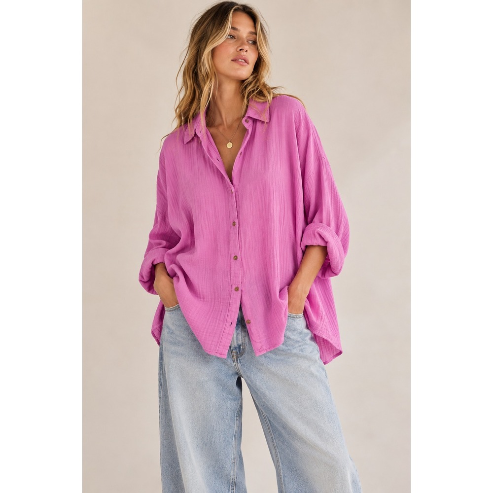 NWT Old Navy Shirt Women Sz XL Tall Oversized Orchid Pink Gauzy Cotton Relaxed